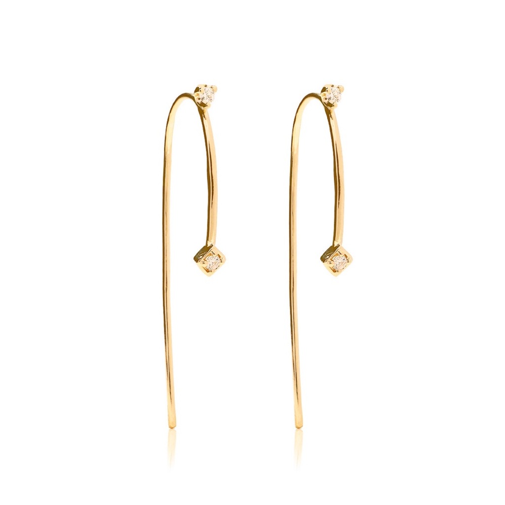 Double Diamond Teardrop Earrings 14K Yellow Gold